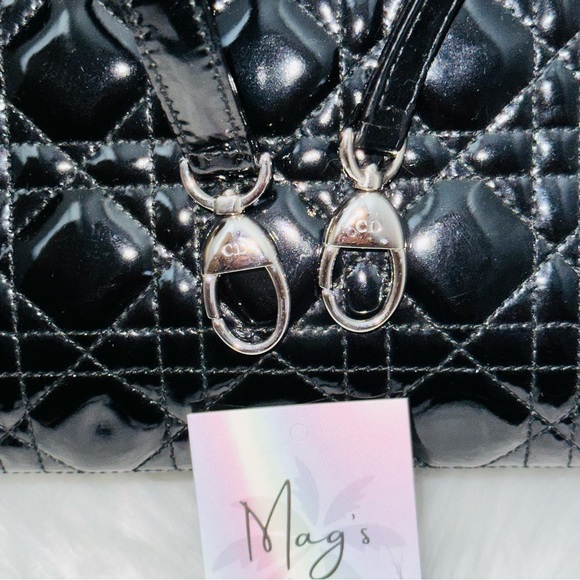 Dior: Lady Dior Charms Patent Enamel Cannage Lambskin Shoulder Handbag (Black) - Picture 16 of 16